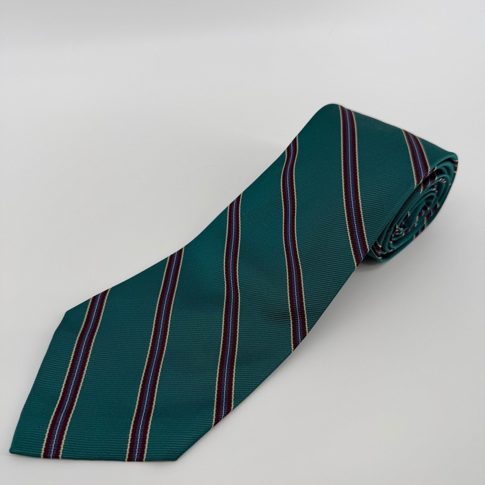 Polo Ralph Lauren Tie Mens OS Teal Green Striped Silk Repp Hand Made USA